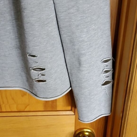 Bala Bala Distressed Grey Raw Edges Unique Vneck with Accent Buttons Sweatshirt - Picture 5 of 9